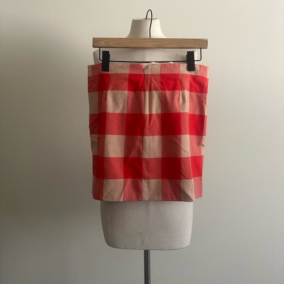 J. Crew GINGHAM Red and Tan WOOL Checkered LINED Skirt SZ MED 8 - Picture 4 of 5
